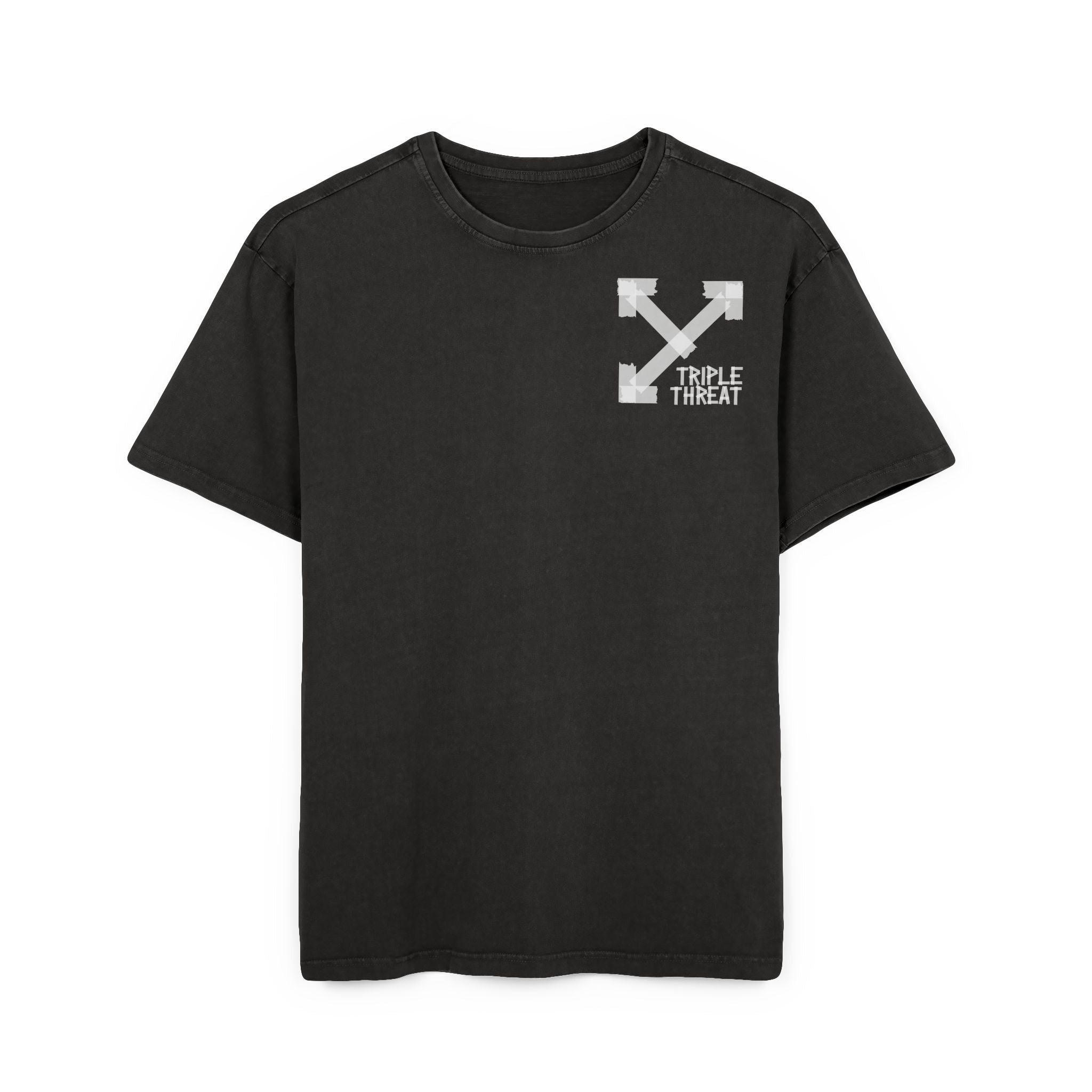 Men's Acid Washed Oversized Tee with Triple Threat Design | Vintage Style Graphic T-Shirt, Streetwear, Casual Wear, Gift for Him